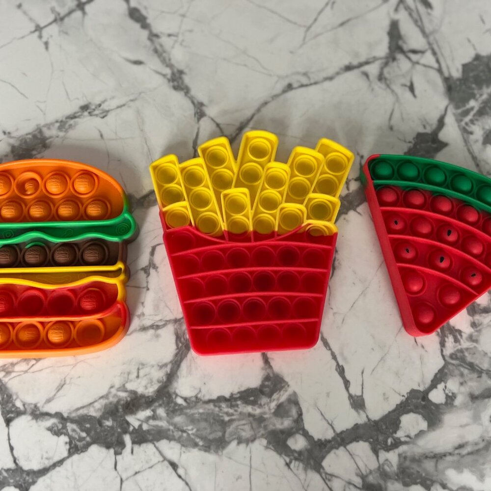 POP ITS Set of 3 Push Hamburger Fries Pizza Fidget Toys w/ FREE GIFT